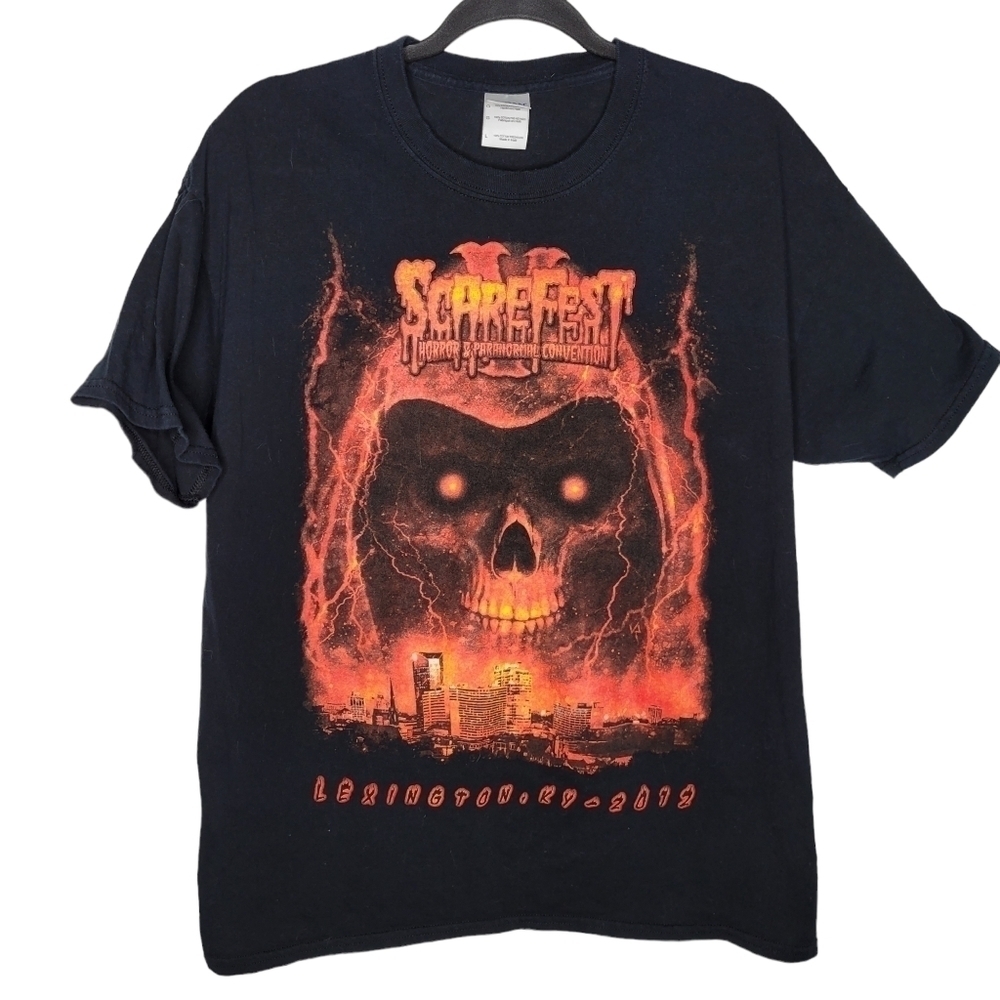 Scarefest Lexington Kentucky Halloween Paranormal Horror Skull Flames T-Shirt